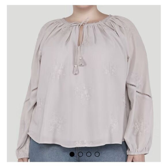 DEX Womens 1X Crochet Inset Embroidered Boho Top NWT - Picture 1 of 13